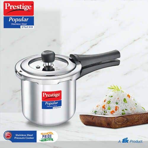 Prestige Popular Svachh Stainless Steel Induction Base Outer Lid Pressure Cooker, 2 Litres