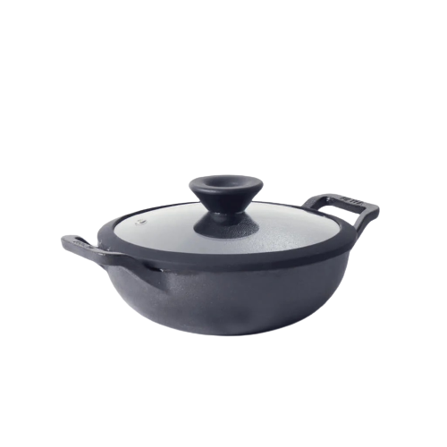 Meyer Pre-Seasoned Cast Iron Kadai with Glass Lid