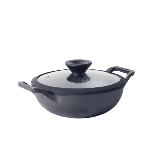Meyer Pre-Seasoned Cast Iron Kadai with Glass Lid