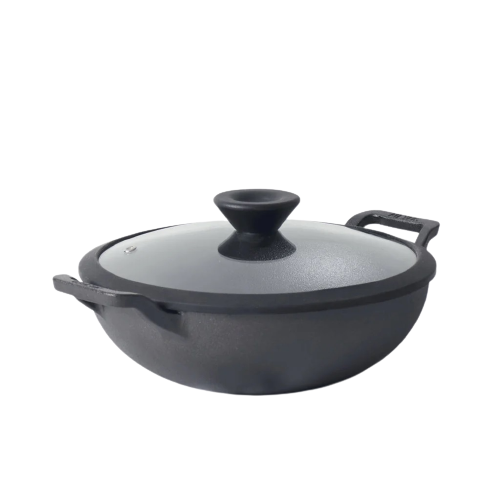 Meyer Pre-Seasoned Cast Iron Kadai with Glass Lid