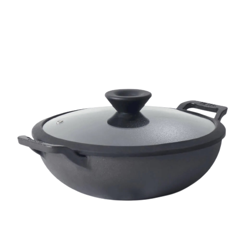 Meyer Pre-Seasoned Cast Iron Kadai with Glass Lid
