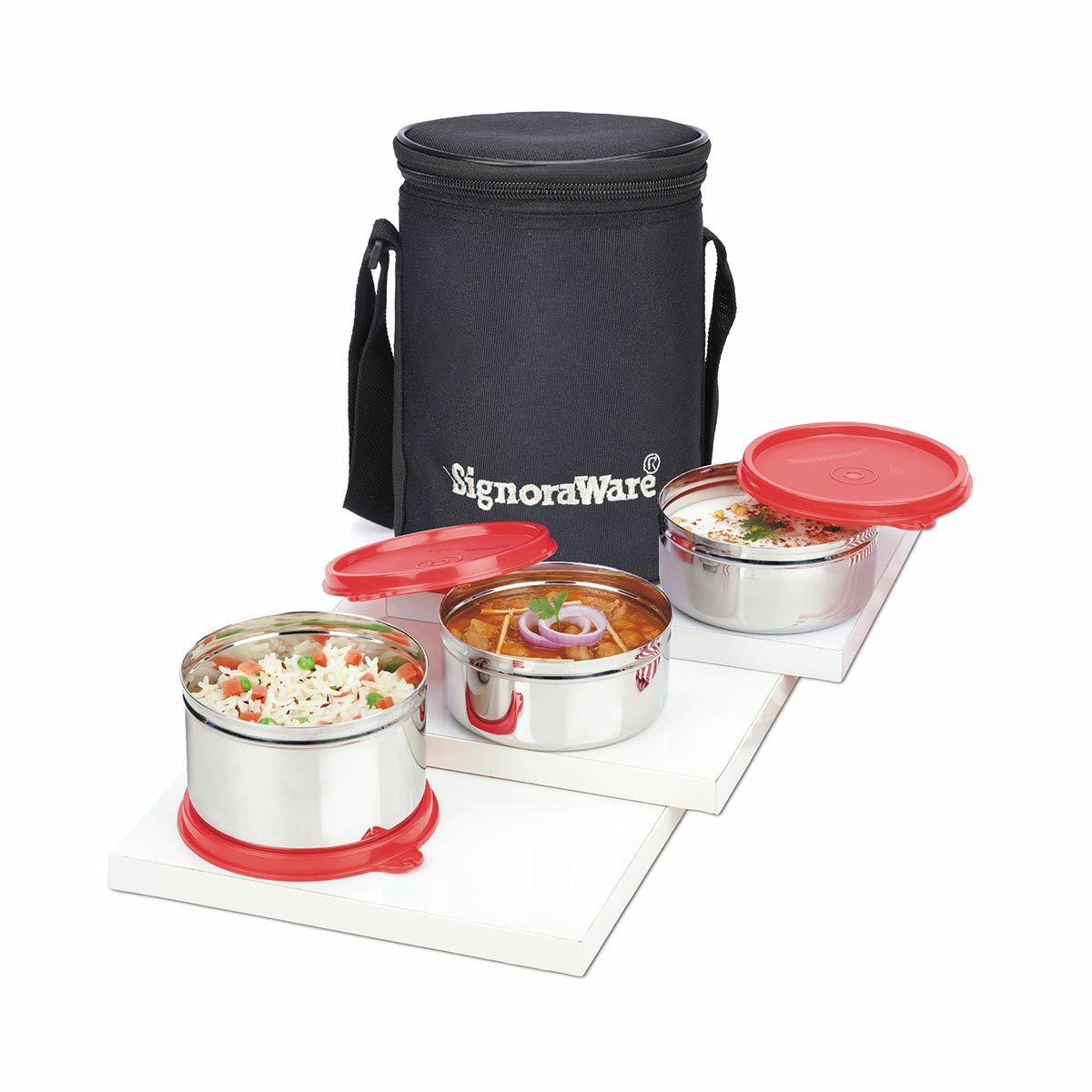 Signoraware Executive Steel Stainless Steel Lunch Box with Bag