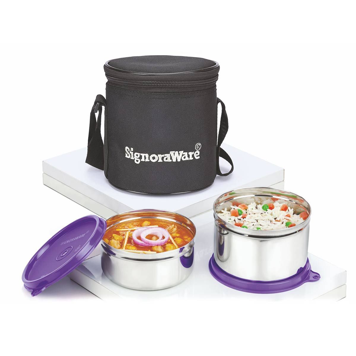 Signoraware Executive Steel Stainless Steel Lunch Box with Bag