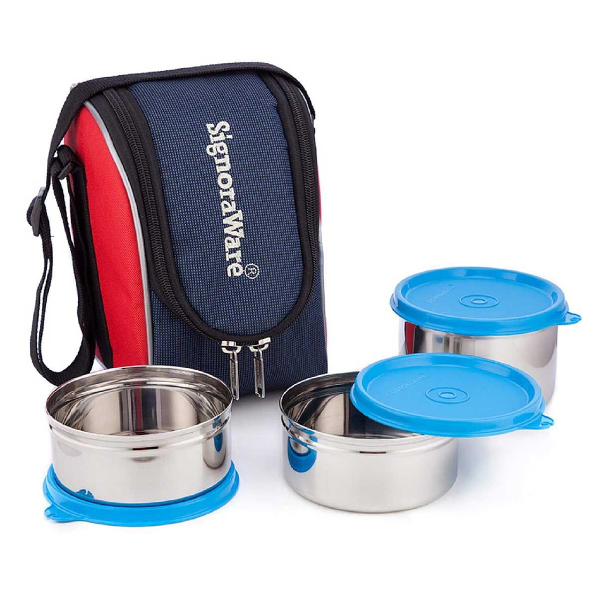 Signoraware Executive Maxx Fresh Steel Stainless Steel Lunch Box with Bag
