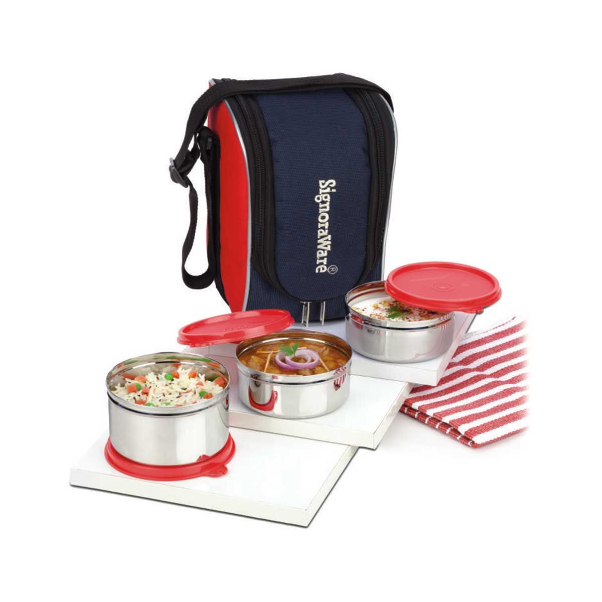 Signoraware Executive Maxx Fresh Steel Stainless Steel Lunch Box with Bag
