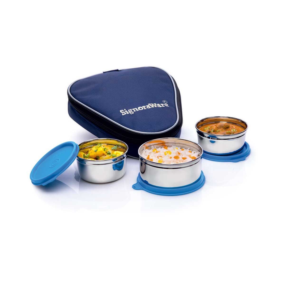 Signoraware Sleek Steel Stainless Steel Lunch Box with Bag