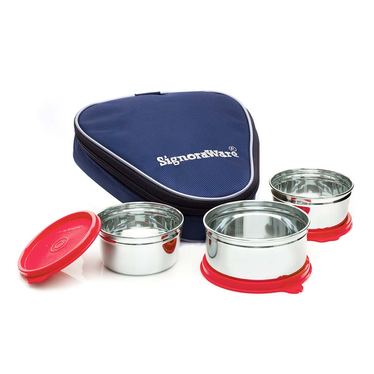 Signoraware Sleek Steel Stainless Steel Lunch Box with Bag
