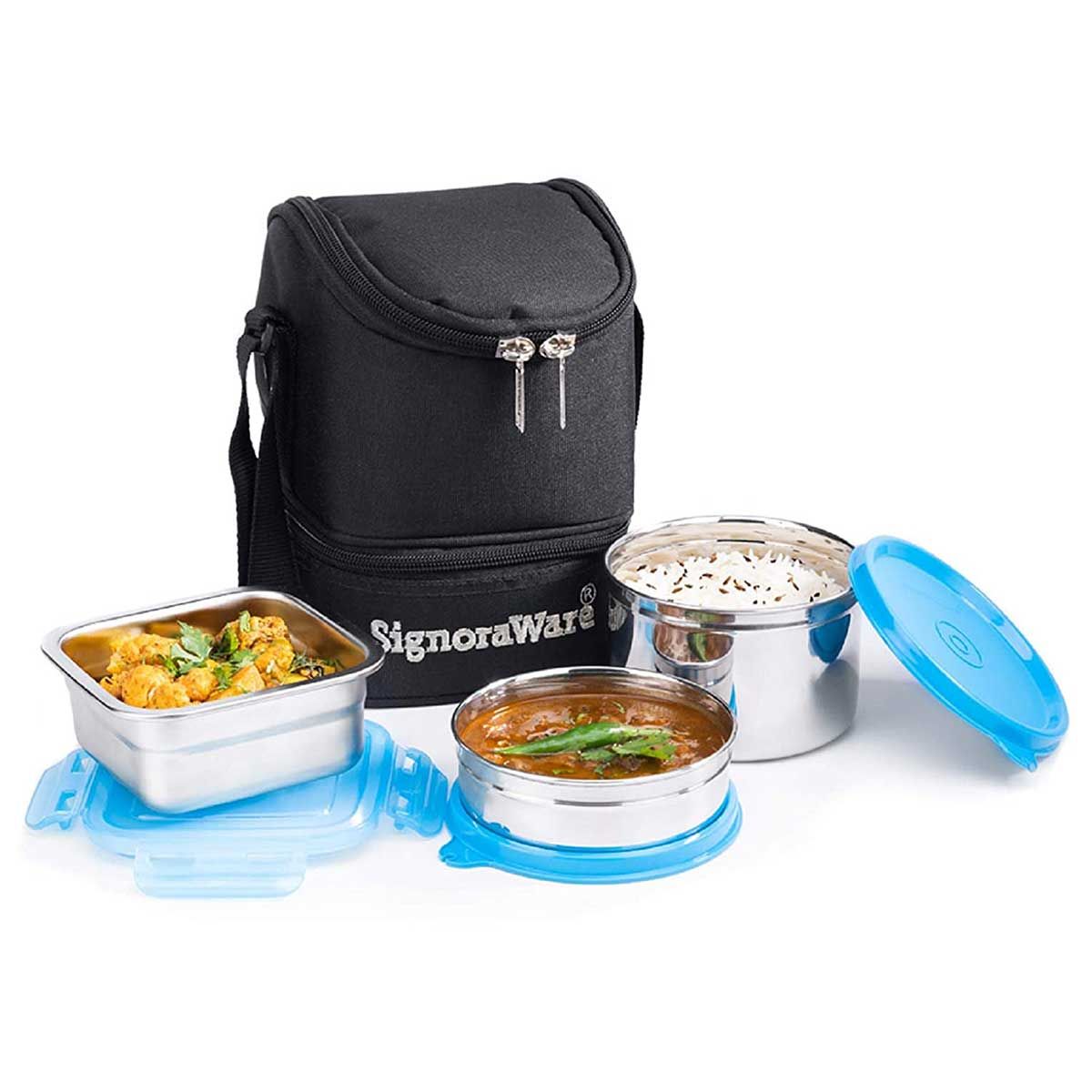 Signoraware Trio Steel Stainless Steel Lunch Box with Bag