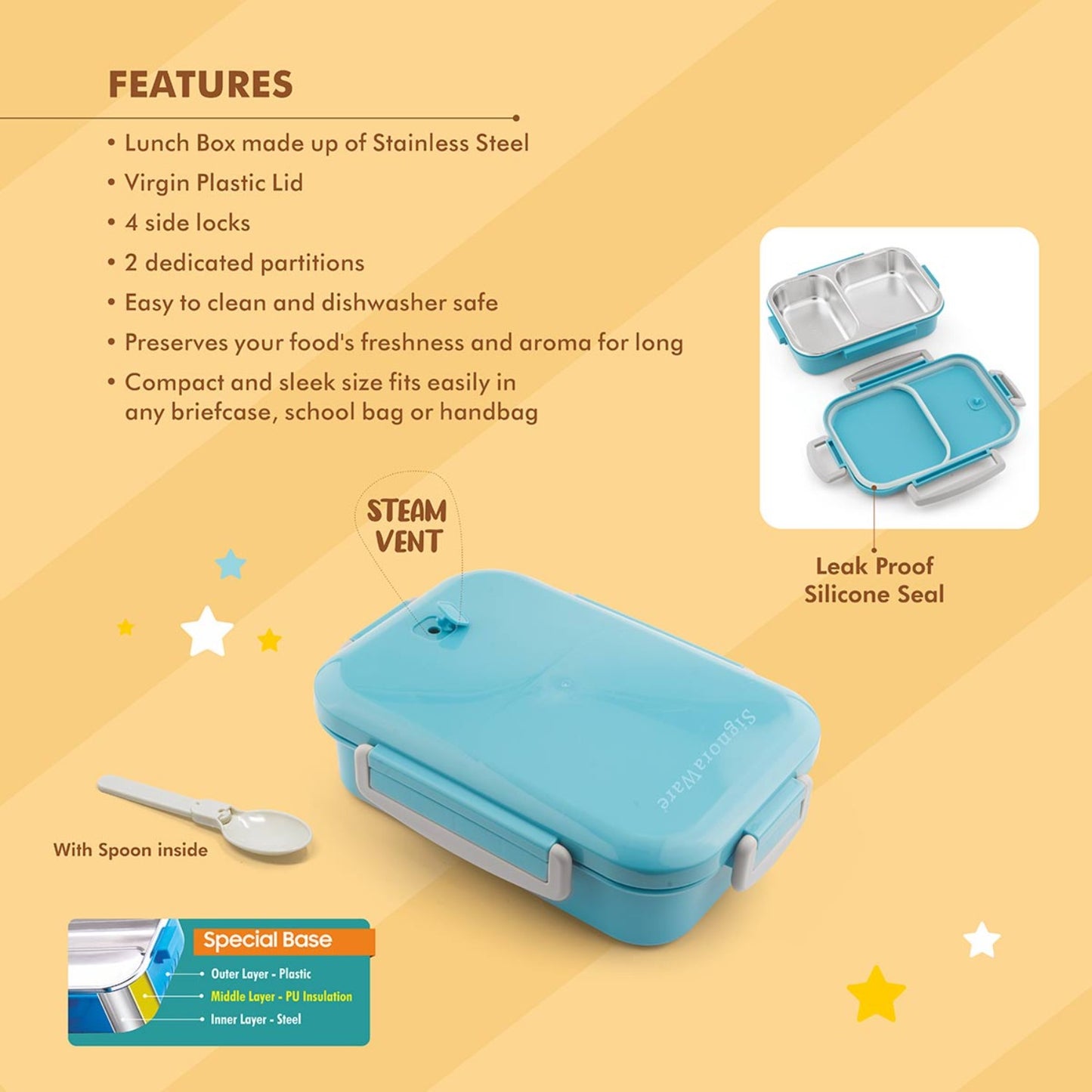Signoraware Eat Up Steel Stainless Steel Lunch Box