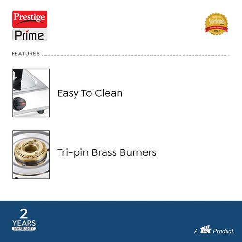 Prestige Prime Stainless Steel Gas Stove, 2 Burner