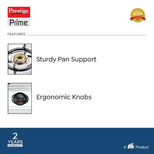 Prestige Prime Stainless Steel Gas Stove, 2 Burner