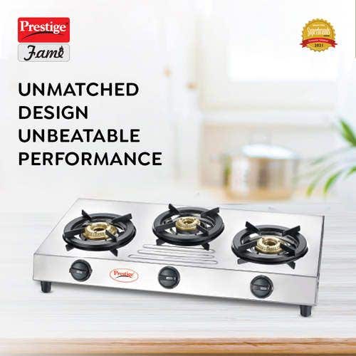 Prestige Fame Stainless Steel Gas Stove, 3 Burner