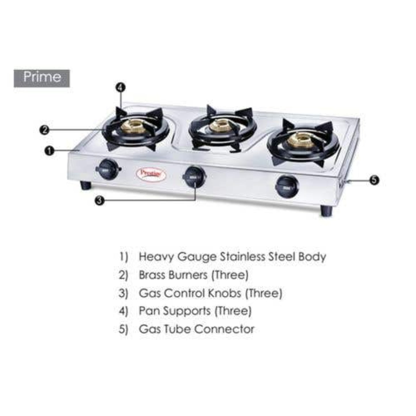 Prestige Prime Stainless Steel Gas Stove, 3 Burner