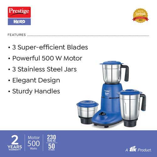 Prestige Hero Mixer Grinder, 500W, 3 Jars