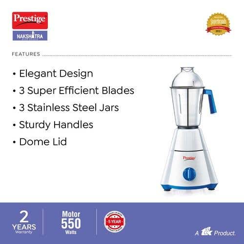 Prestige Nakshatra Mixer Grinder, 550W, 3 Jar