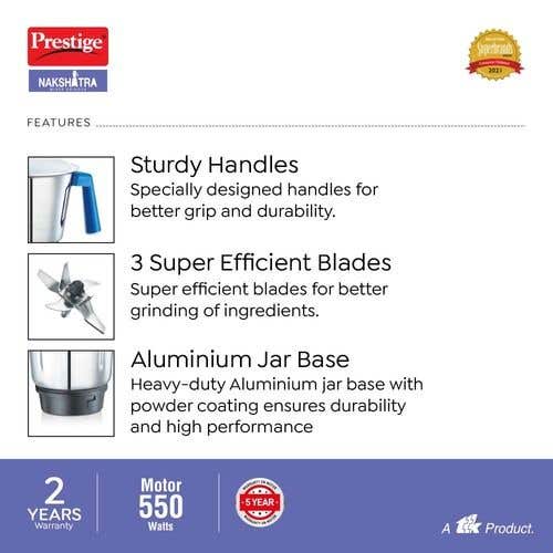 Prestige Nakshatra Mixer Grinder, 550W, 3 Jar