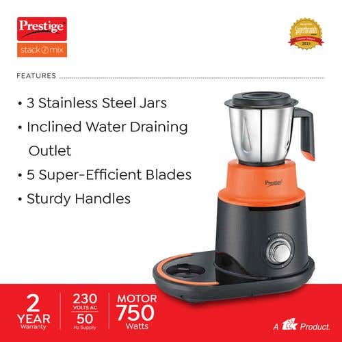 Prestige Stack-O-Mix Mixer Grinder, 750W, 3 Jars