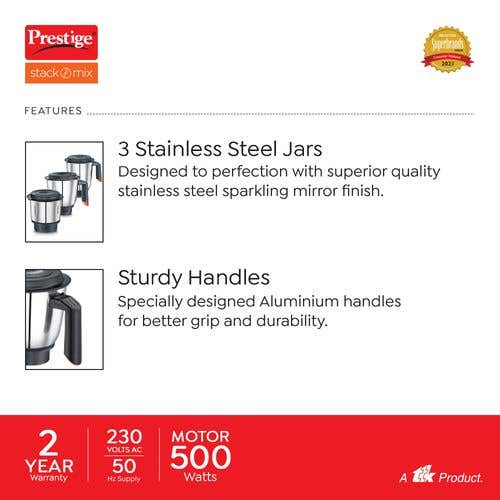 Prestige Stack-O-Mix Mixer Grinder, 750W, 3 Jars