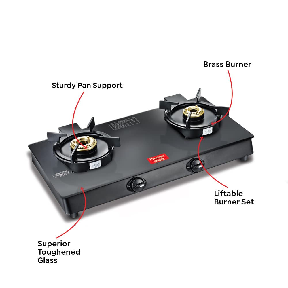 Prestige Svachh Neo GTSN 02 Toughened Glass Top Gas Stove with Liftable Burner Set, 2 Burners