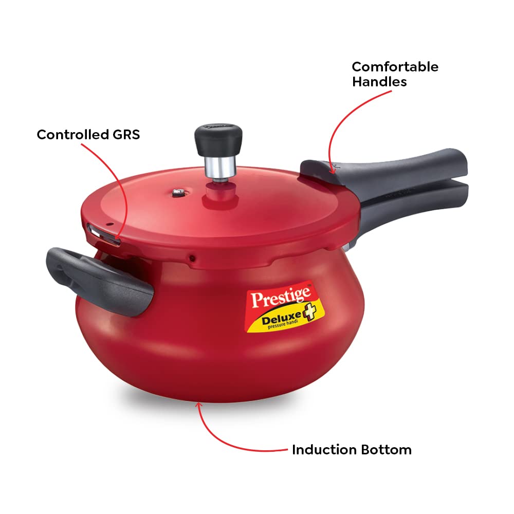 Prestige Deluxe Plus Aluminium Induction Base Outer Lid Pressure Cooker Mini Handi, 3 Litres