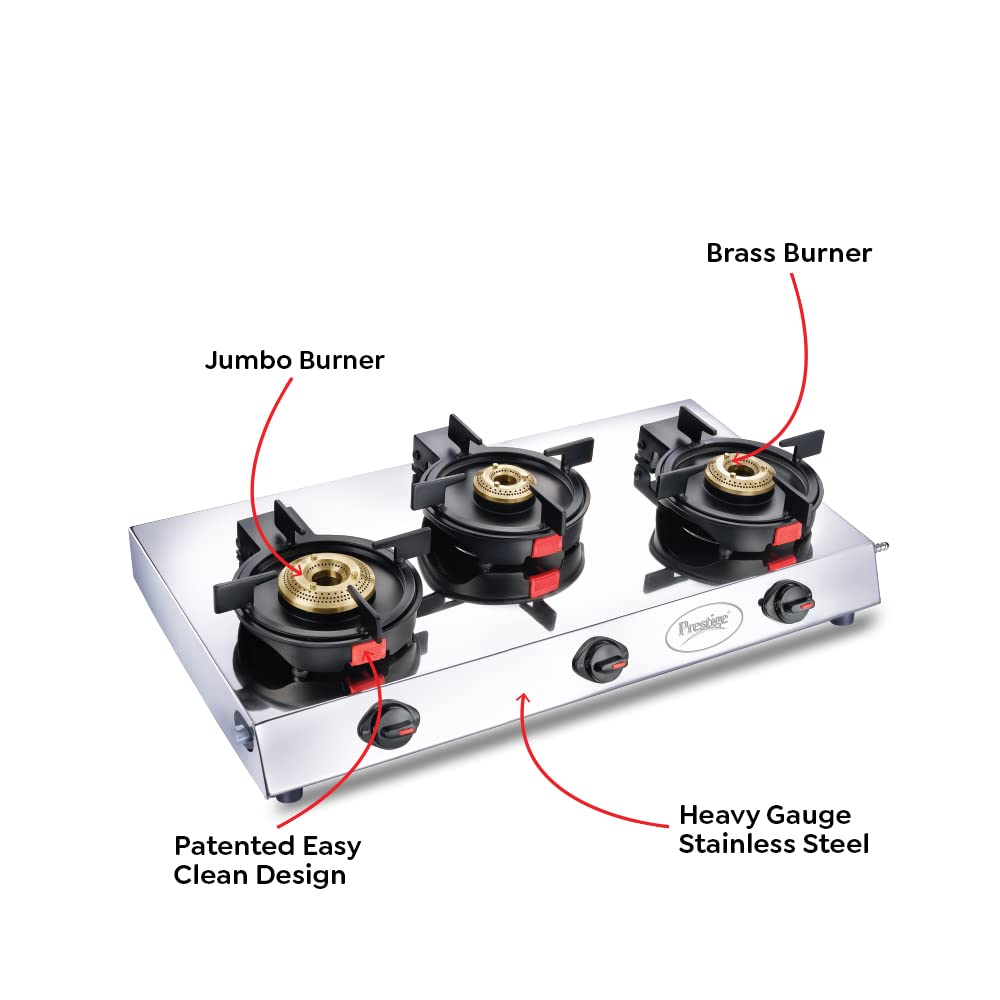 Prestige Svachh Perfect Stainless Steel Gas Stove with Liftable Burners, 3 Burners