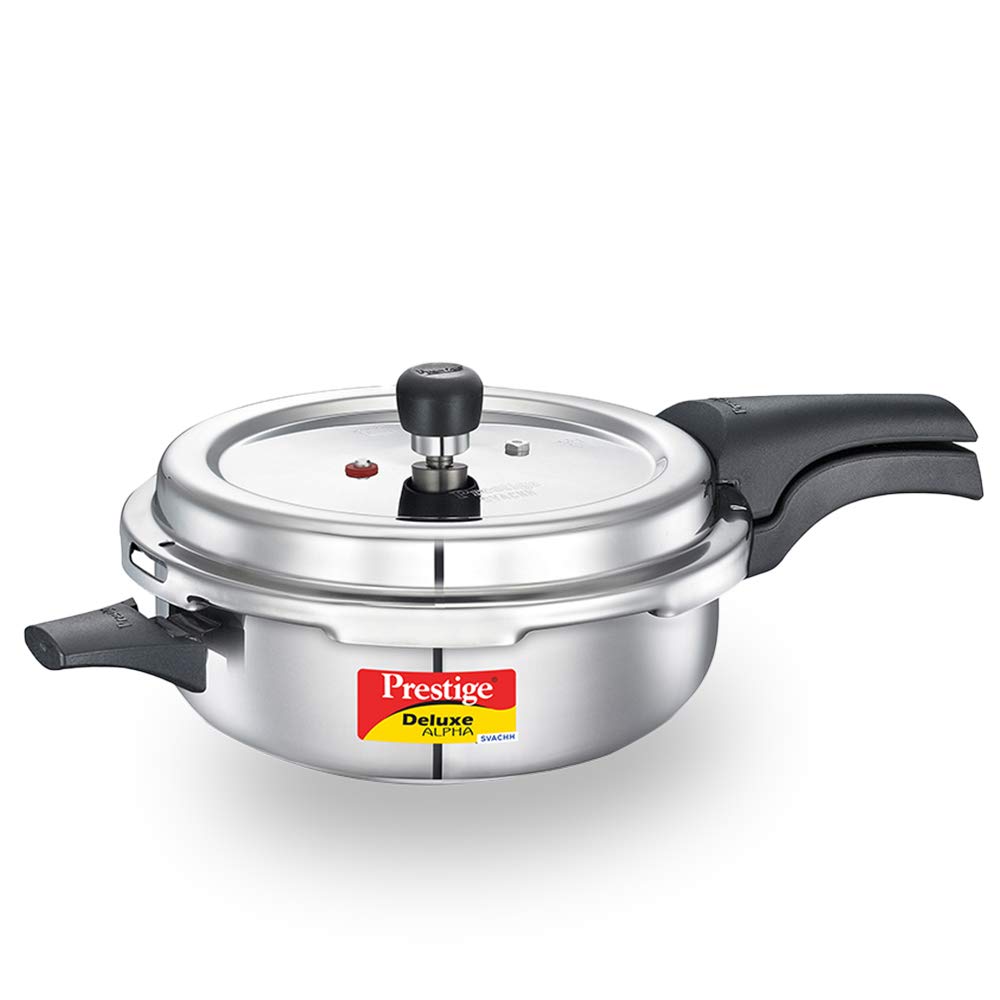 Prestige Deluxe Alpha Svachh Stainless Steel Induction Base Outer Lid Senior Pressure Cooker Pan, 4 Litres