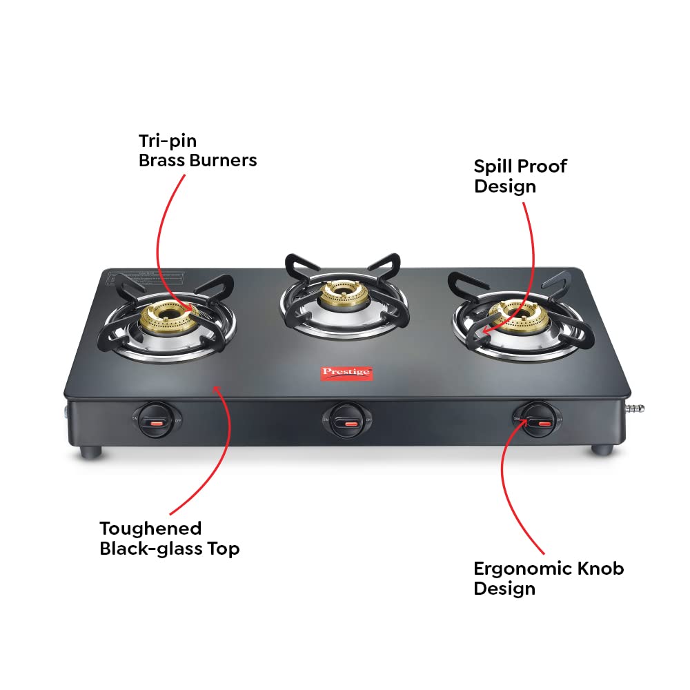 Prestige Magic Plus GTMP 03 Toughened Glass Top Gas Stove, 3 Burners