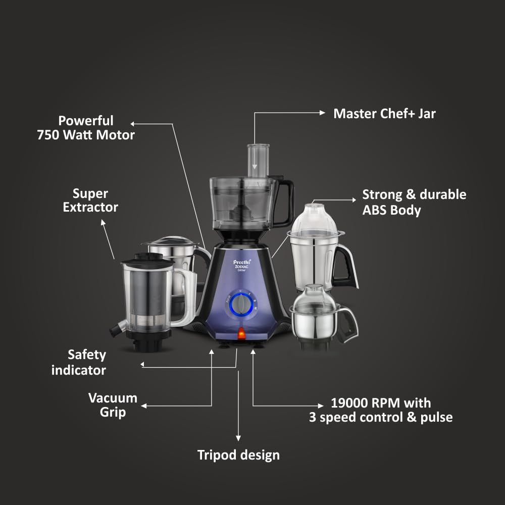 Preethi Zodiac Glitter MG-264 Mixer Grinder, 750W, 5 Jars