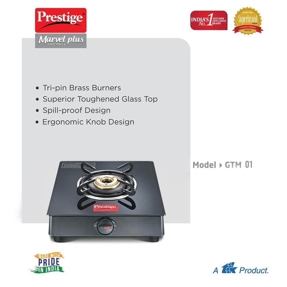 Prestige Marvel Plus GTM 01 Black Toughened Glass Top Gas Stove, 1 Burner