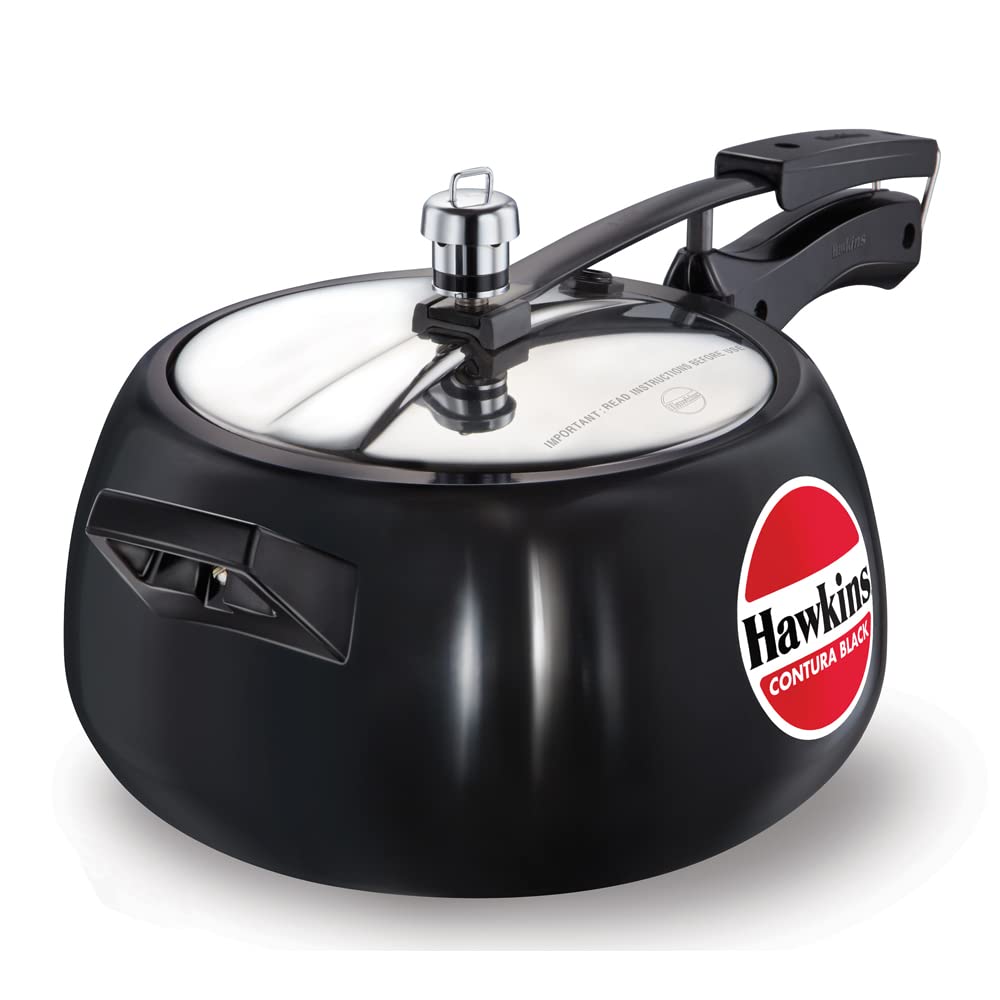 Hawkins Contura Black Hard Anodised Aluminium Non-Induction Base Inner Lid Pressure Cooker, 5 Litres