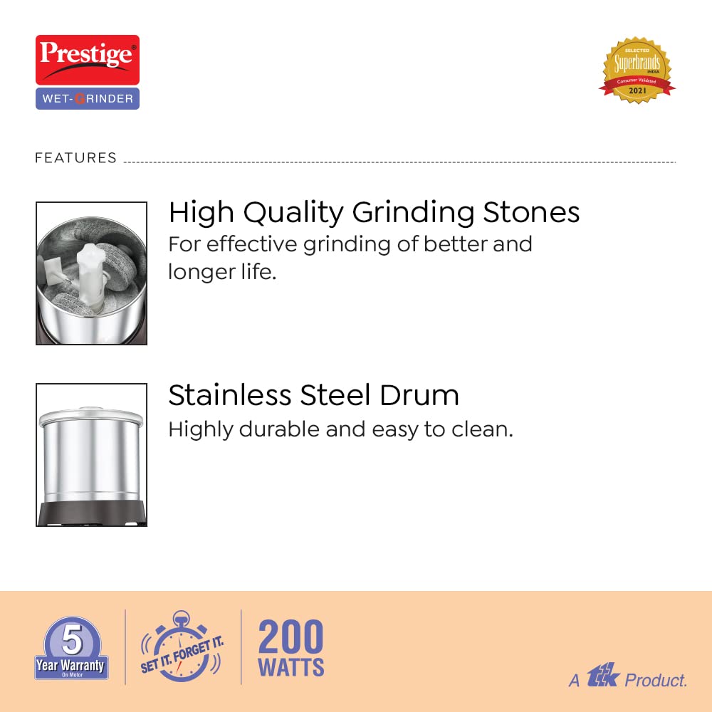 Prestige PVG 2.0 Table Top Vertical Wet Grinder with Timer, 2 Litres