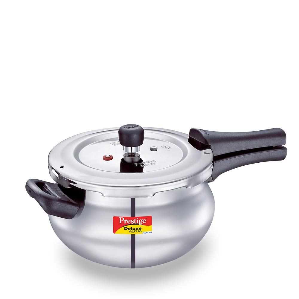 Prestige Deluxe Alpha Svachh Stainless Steel Induction Base Outer Lid Pressure Cooker Handi, 3 Litres
