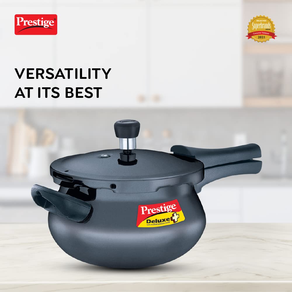 Prestige Deluxe Plus Hard Anodized Induction Base Outer Lid Pressure Cooker Junior Handi, 5 Litres