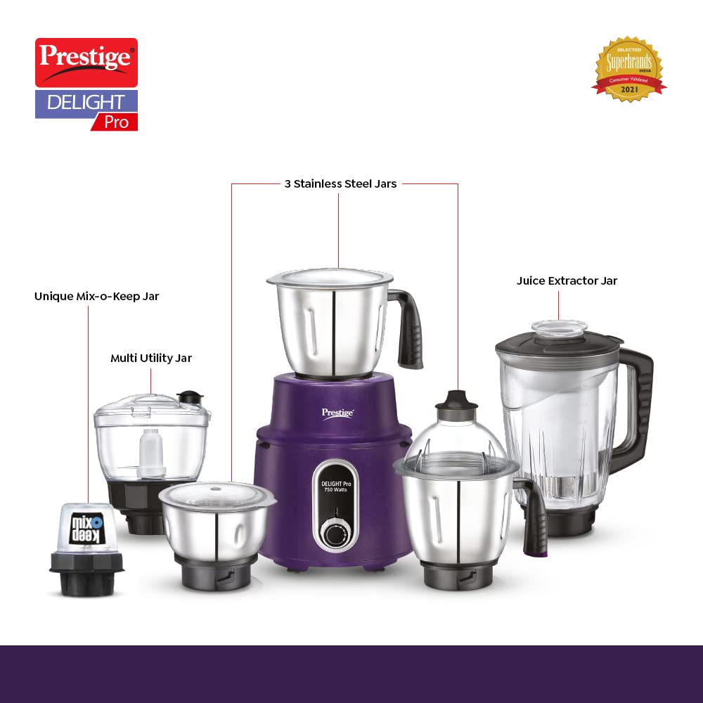 Prestige Delight Pro Mixer Grinder, 750W, 6 Jars