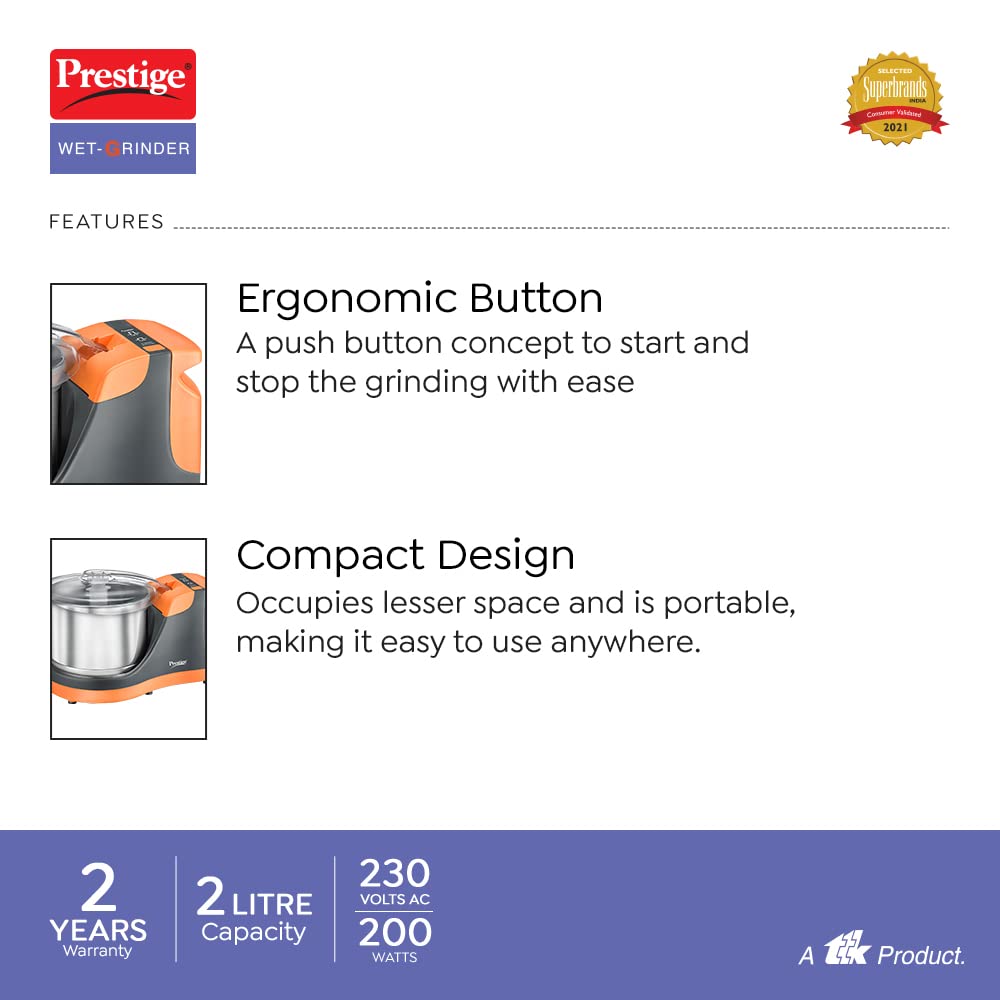 Prestige PWG 10 Table Top Wet Grinder, 2 Litres