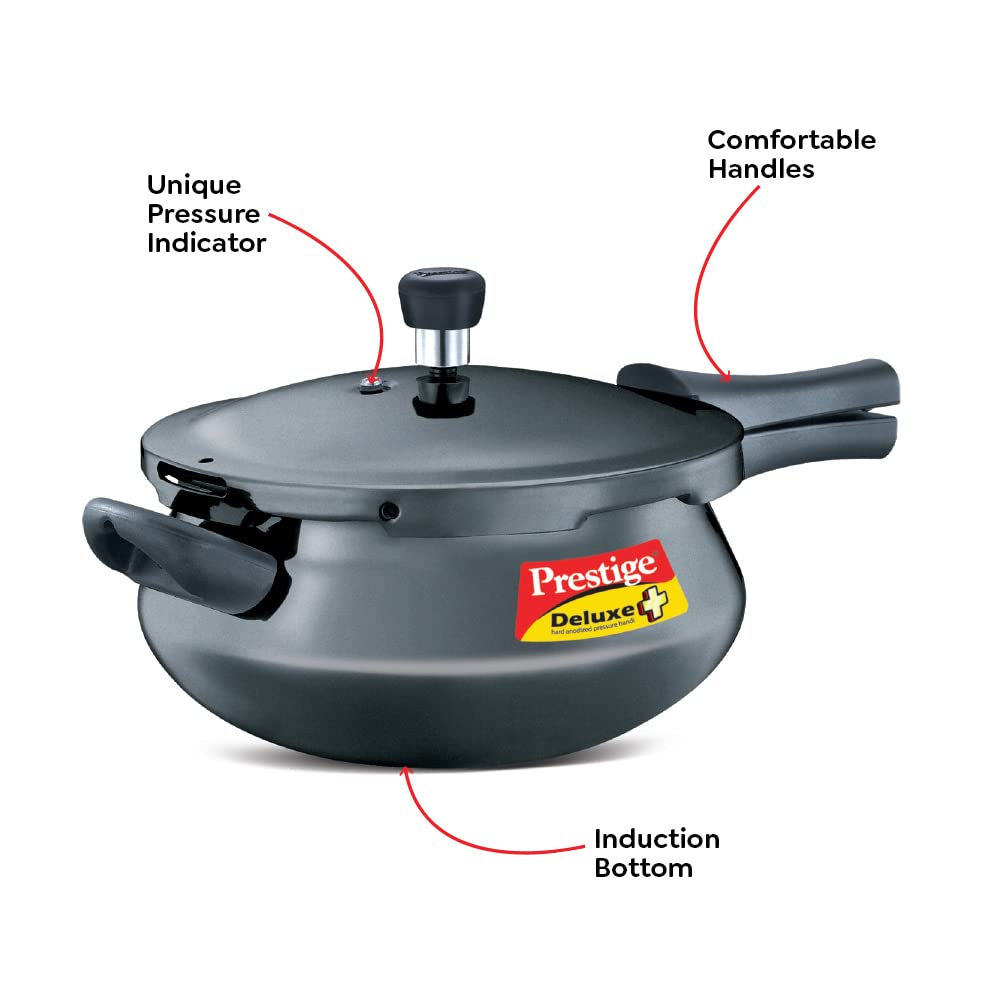 Prestige Deluxe Plus Hard Anodized Induction Base Outer Lid Pressure Cooker Junior Handi, 5 Litres