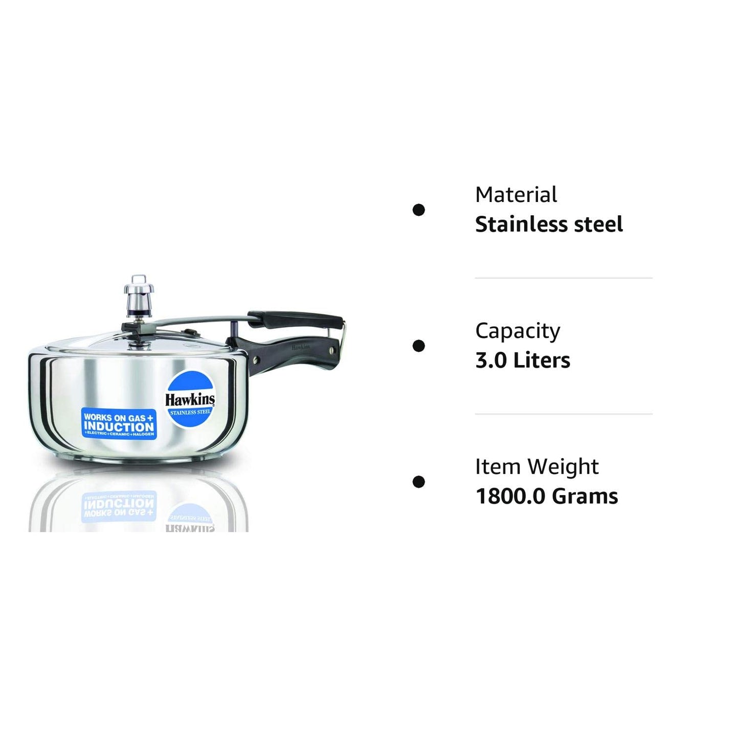 Hawkins Stainless Steel Induction Base Inner Lid Pressure Cooker, 3 Litres Wide
