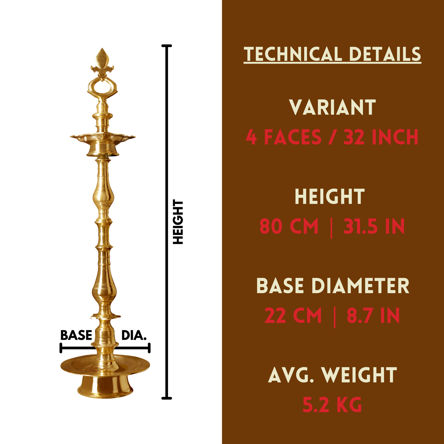 Ponndeep Vagai Kaai Vilakku Pure Duplex Brass Diya Oil Lamp