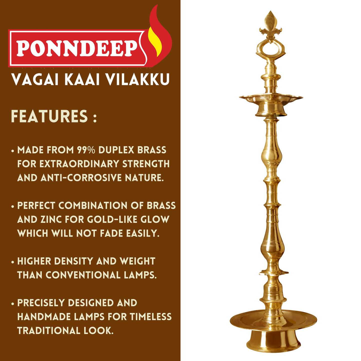 Ponndeep Vagai Kaai Vilakku Pure Duplex Brass Diya Oil Lamp