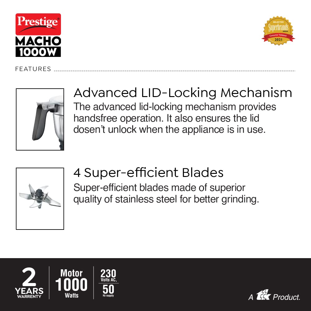 Prestige Macho Mixer Grinder, 1000W, 4 Jars