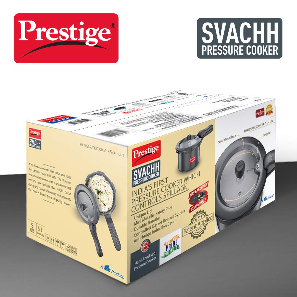 Prestige Svachh Hard Anodised Induction Base Outer Lid Senior Pressure Cooker Pan, 5 Litres