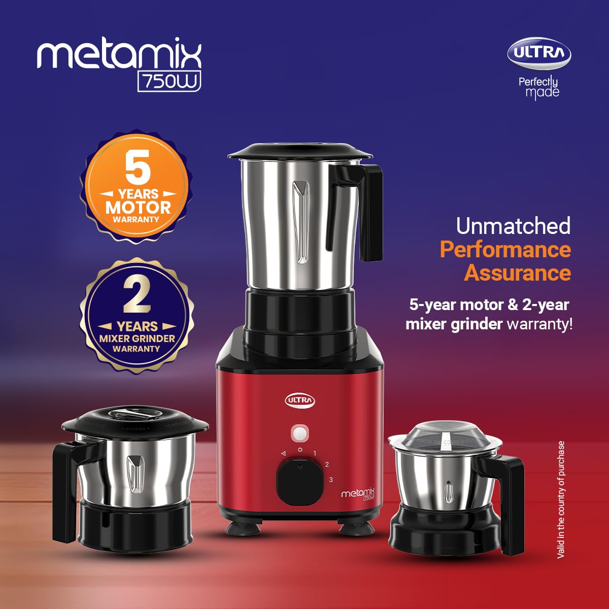 Ultra Metamix Mixer Grinder, 750W, 3 Jars