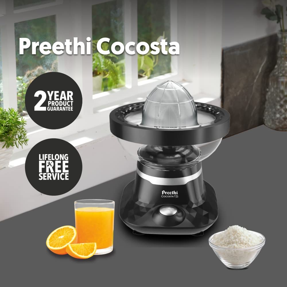 Preethi Cocosta KP-001 Electric Coconut Scrapper and Citrus Juicer, 100W