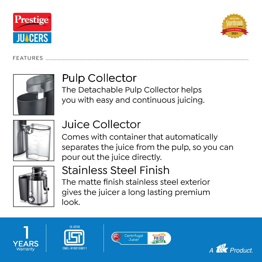 Prestige PCJ 7.0 Electric Centrifugal Juicer, 500W