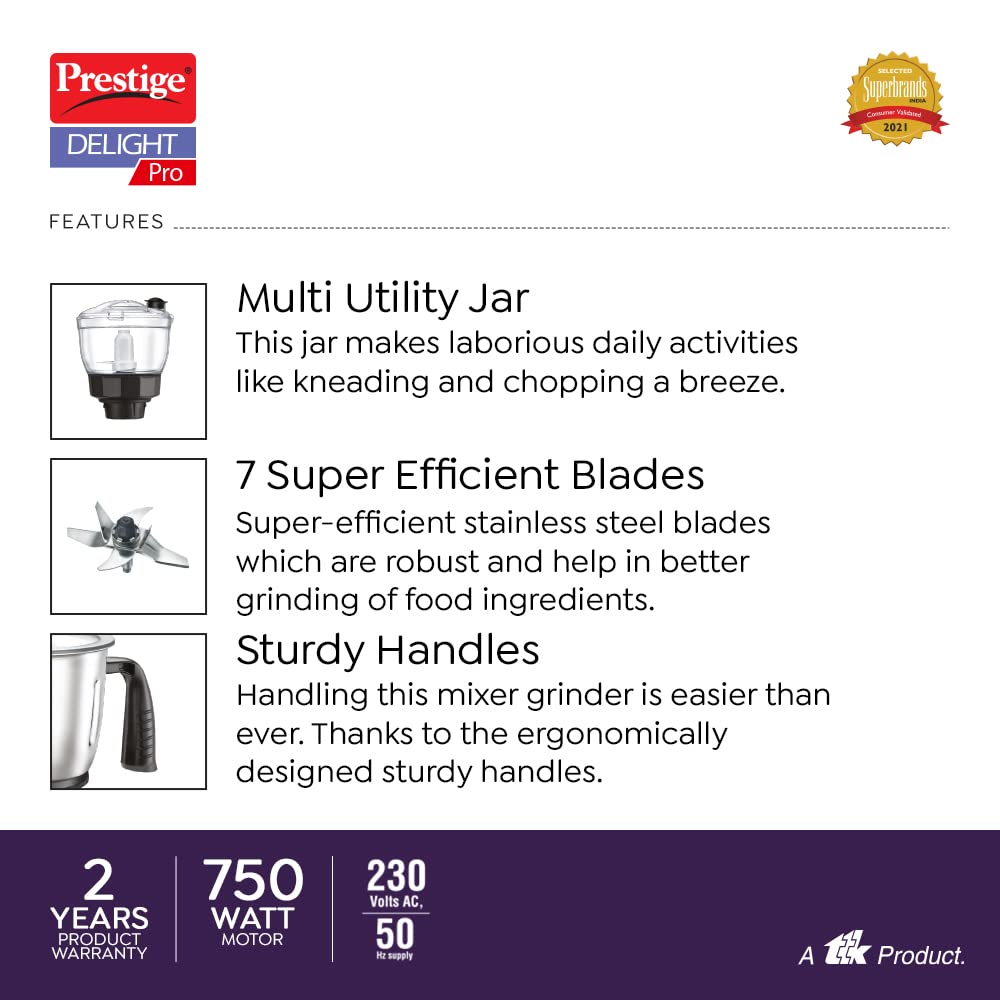 Prestige Delight Pro Mixer Grinder, 750W, 6 Jars