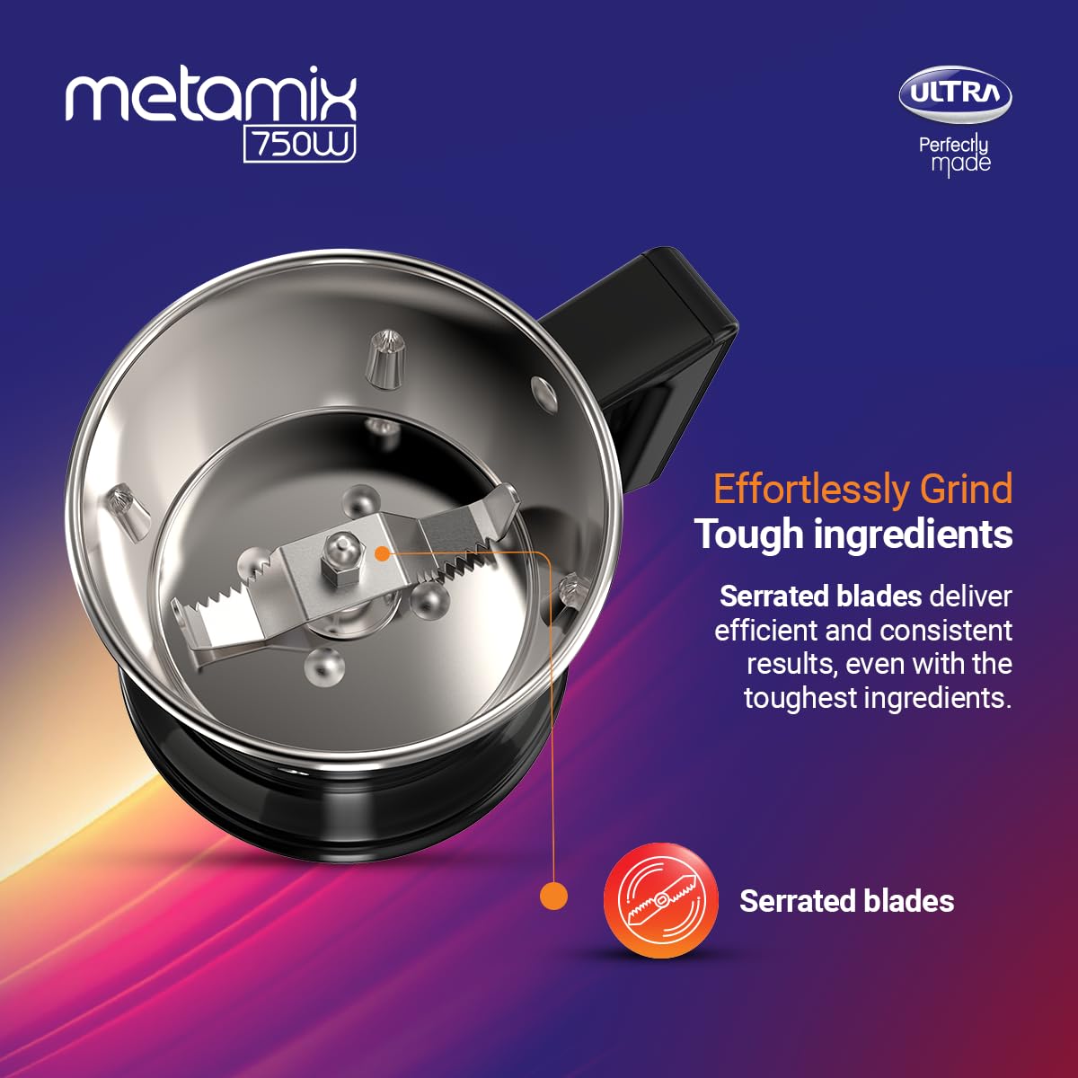 Ultra Metamix Mixer Grinder, 750W, 3 Jars