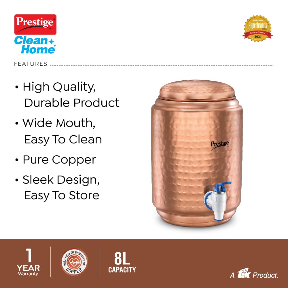Prestige Tattva Copper Water Dispenser, 8 Litres