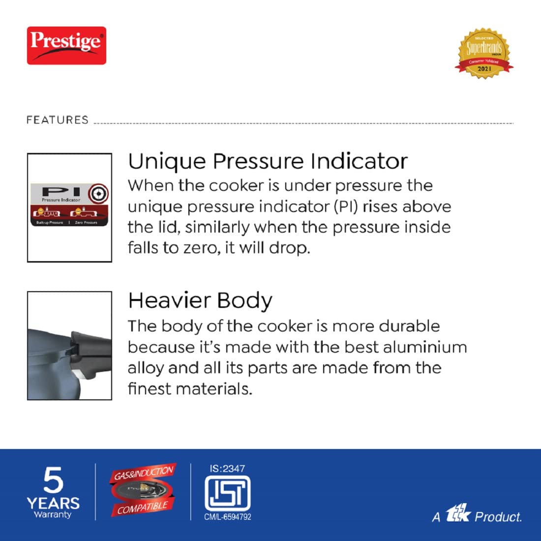 Prestige Deluxe Plus Hard Anodized Induction Base Outer Lid Pressure Cooker Mini Handi, 3 Litres