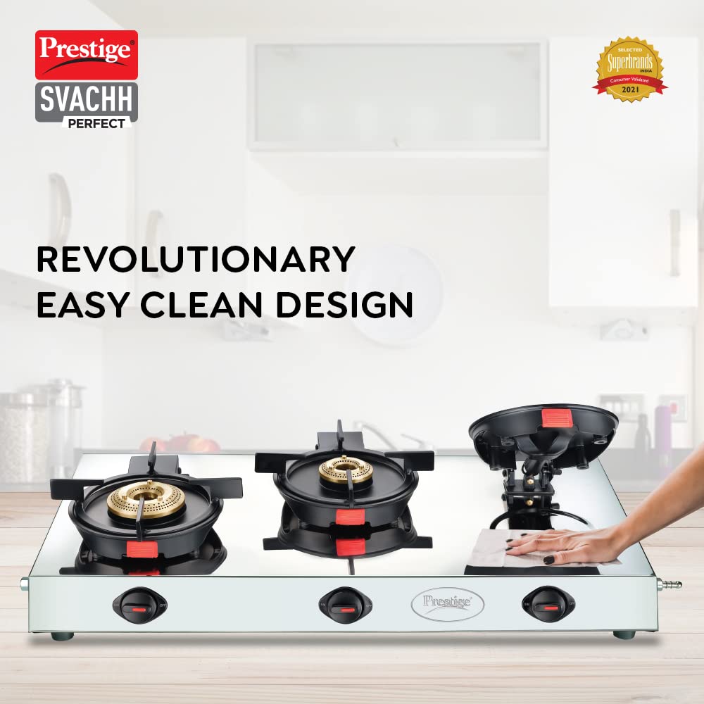 Prestige Svachh Perfect Stainless Steel Gas Stove with Liftable Burners, 3 Burners