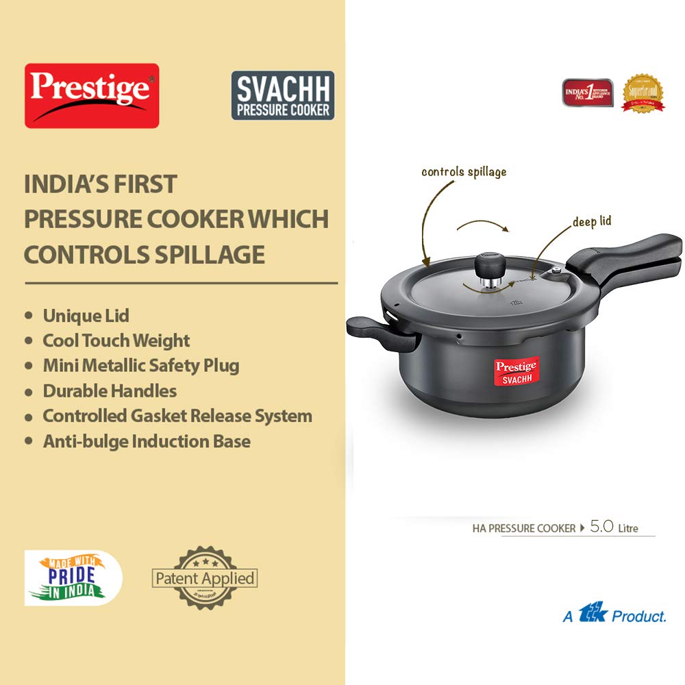 Prestige Svachh Hard Anodised Induction Base Outer Lid Senior Pressure Cooker Pan, 5 Litres